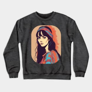 Fashion hippie girl blue eyes portrait Crewneck Sweatshirt